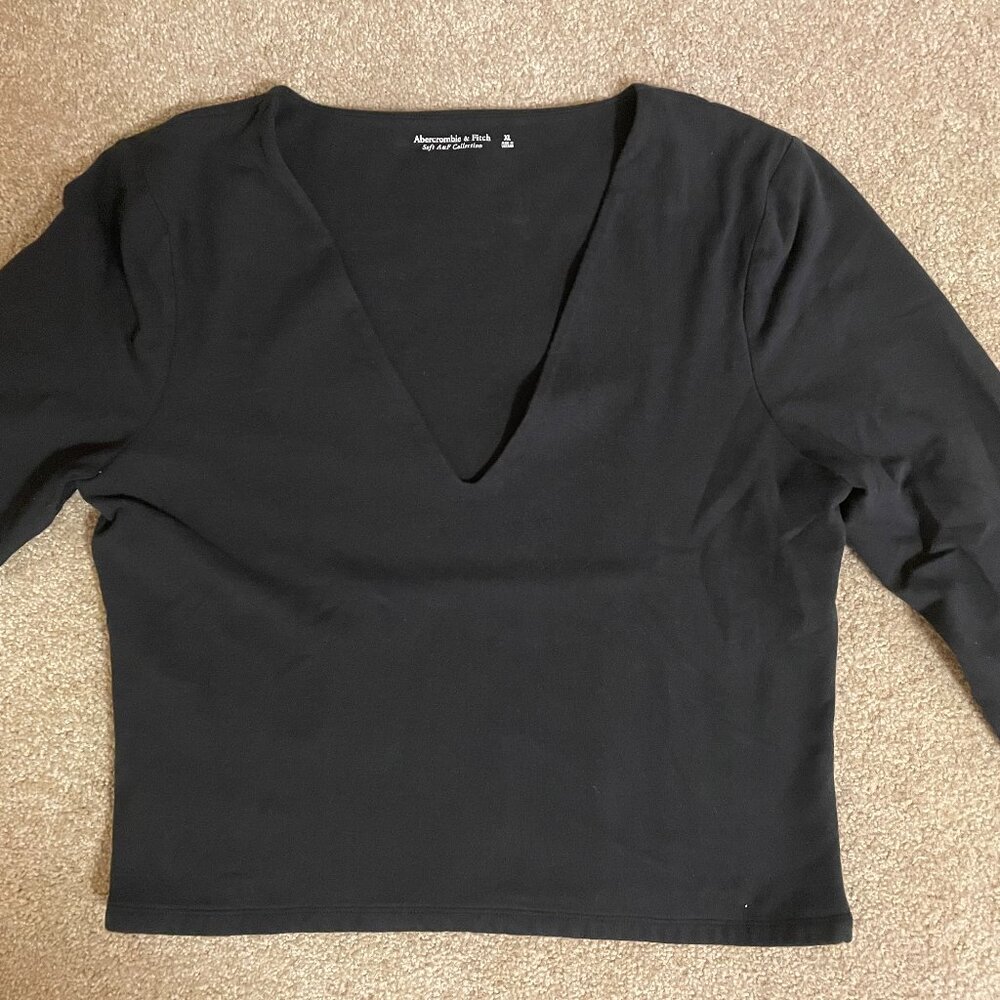 Abercrombie Soft AF Black Deep V Top